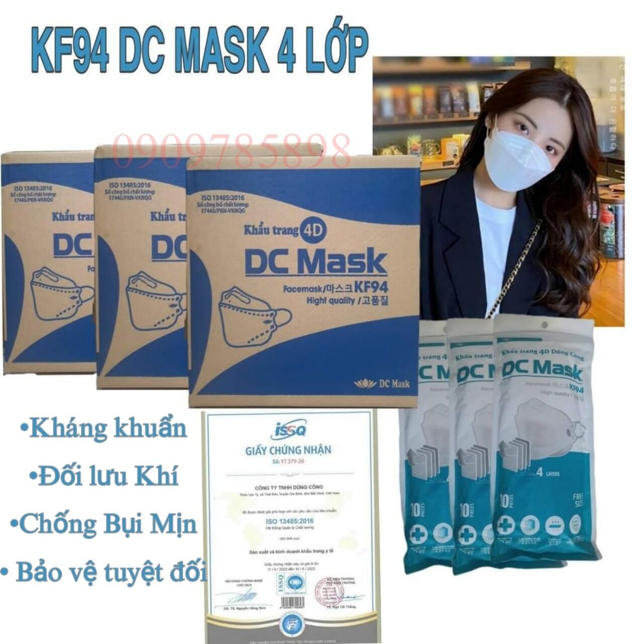 {Thùng 300 cái} Khẩu trang KF94 DC Mask, 4 lớp kháng khuẩn, có các màu xanh, trắng, hồng, xám, đen( có chứng từ Y Tế)