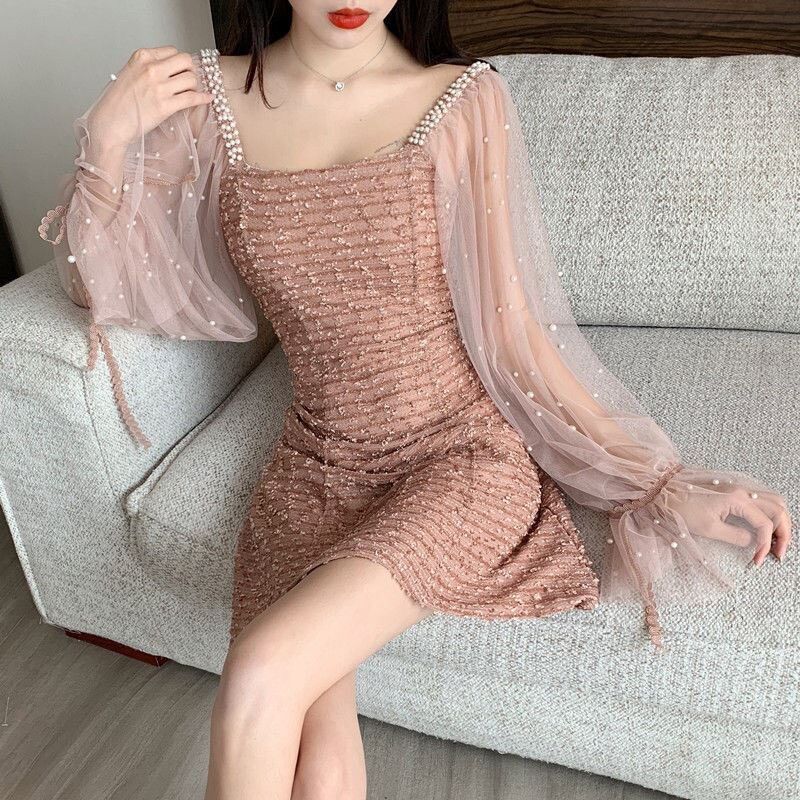 Đầm Dạ Tweed Nhũ Đính Ngọc