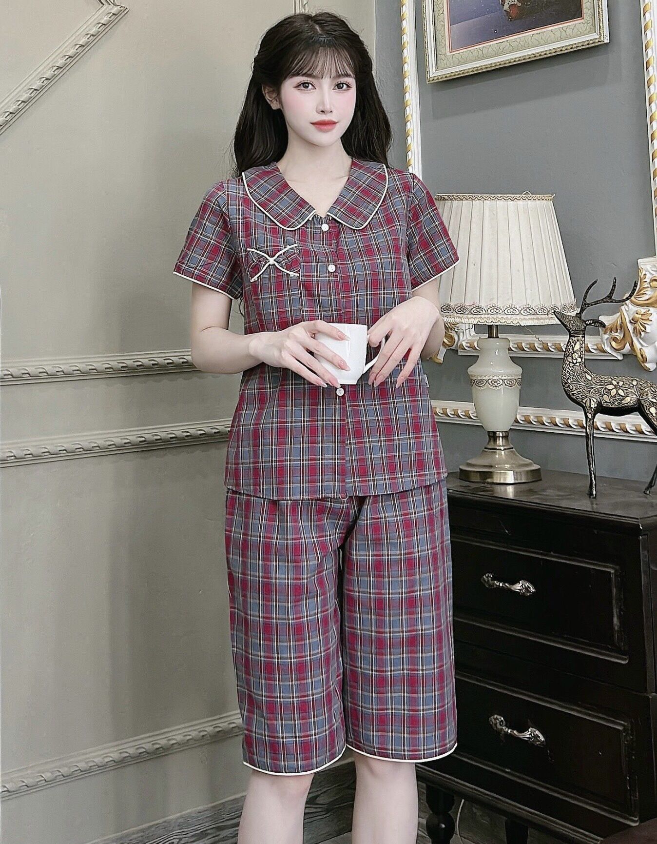 Đồ bộ nữ mặc nhà mẫu lửng vải kate