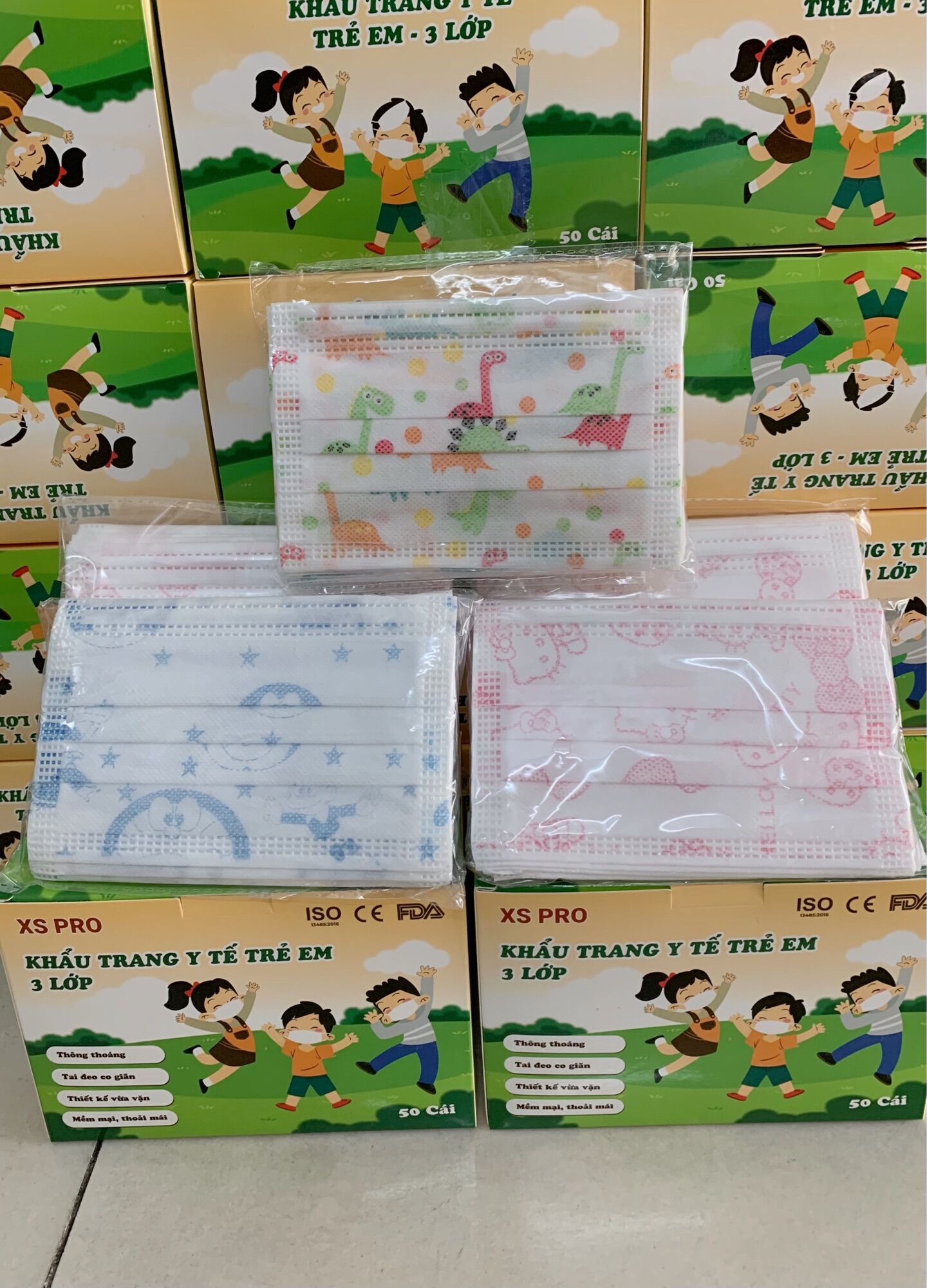Khẩu trang y tế trẻ em quai mềm XS PRO 3 lớp, hộp 50 cái (nhiều màu)