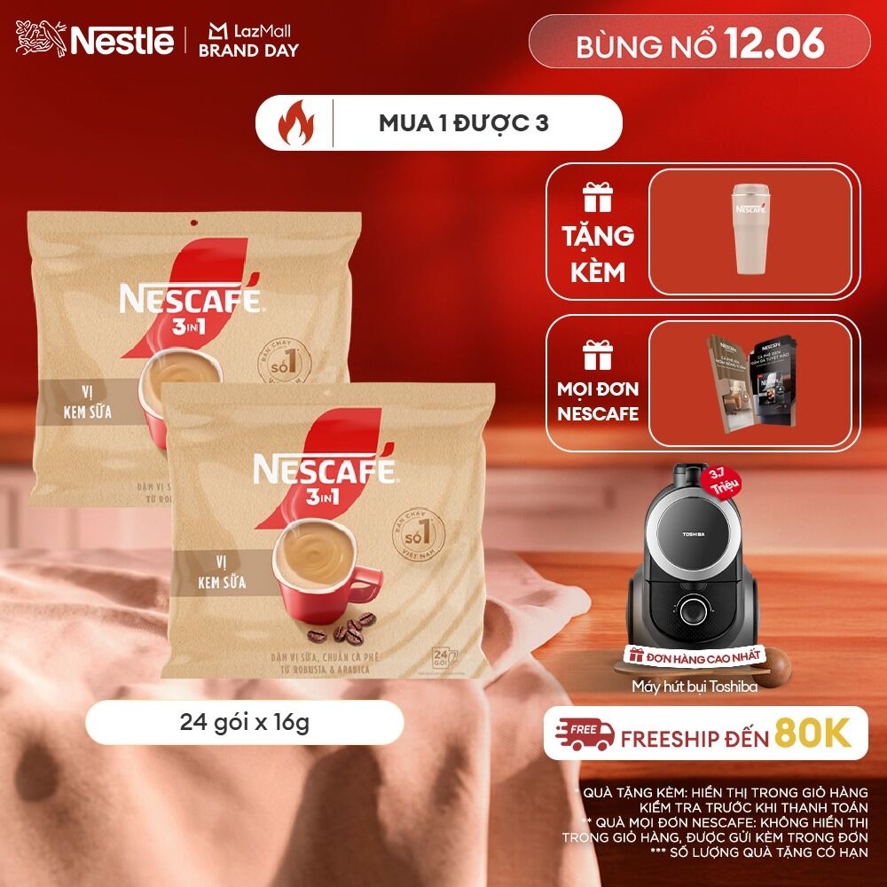 [FREESHIP HCM] Combo 2 bịch Cà phê hòa tan NESCAFÉ 3IN1 VỊ KEM SỮA Bịch 24 gói ĐẬM VỊ SỮA, CHUẨN CÀ PHÊ