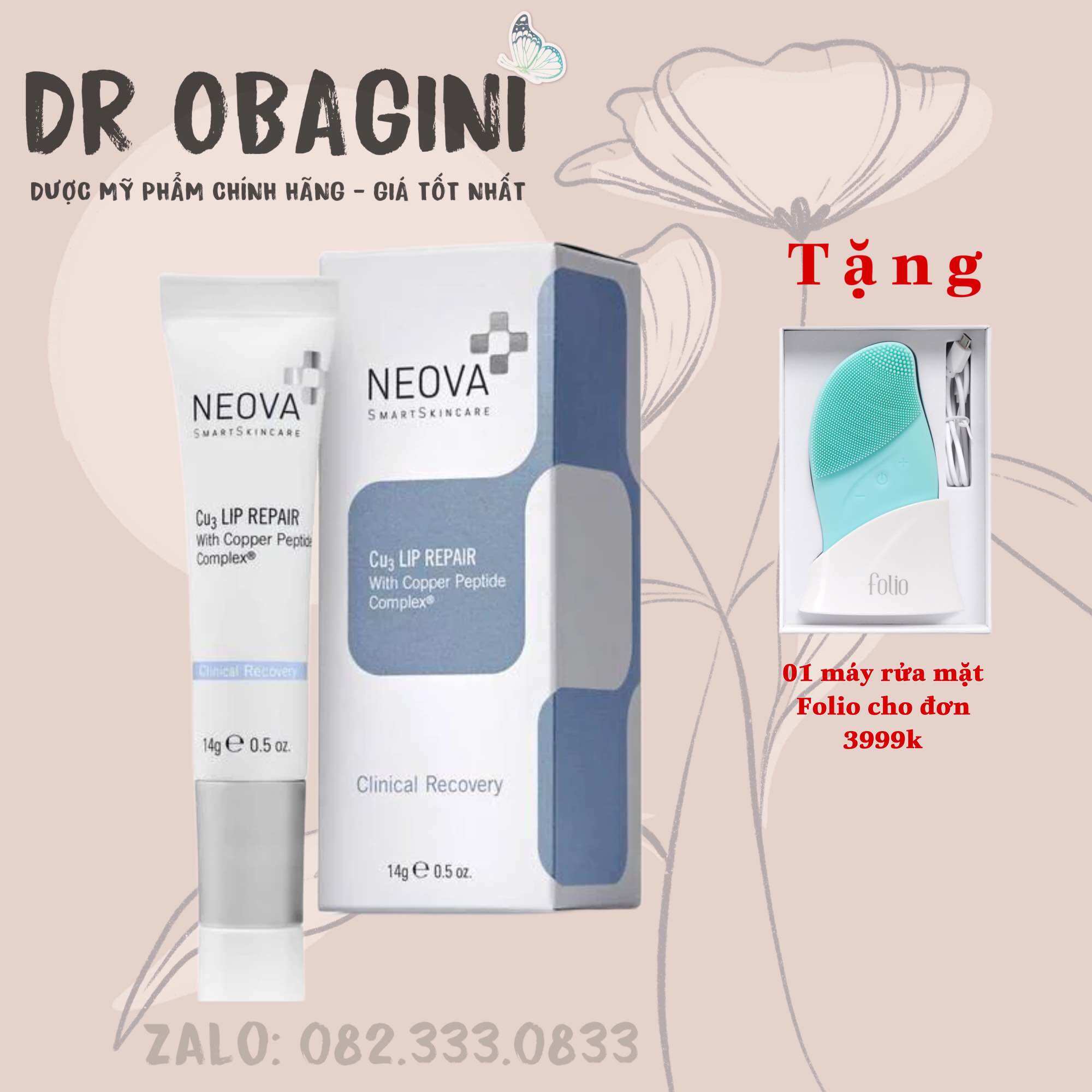Dưỡng môi neova cu3 lip repair copper peptide complex 15ml