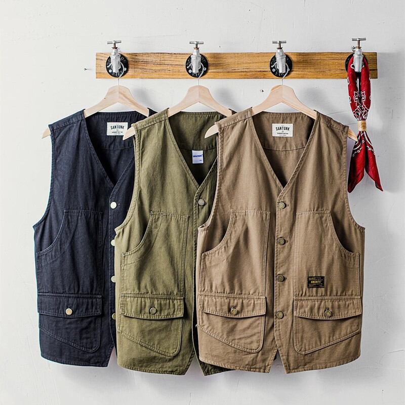 Trang Phục Đi Làm Màu Xanh Quân Đội Gilê Áo Khoác Không Tay Sát Nách Dễ Phối Rộng Rãi Đường Phố Instagram Thương Hiệu Sành Điệu Mùa Hè Cổ Điển Kiểu Mỹ Cho Nam