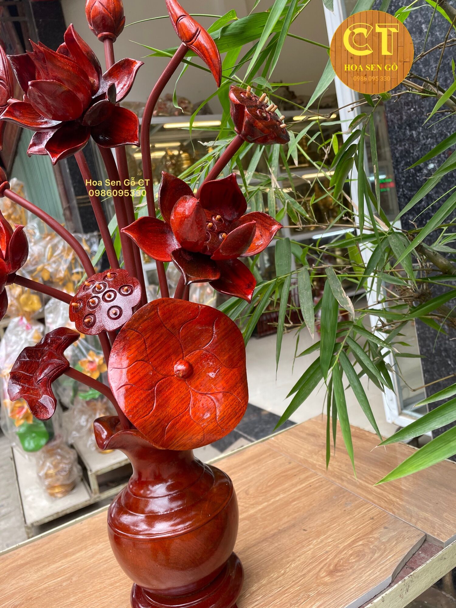 Bình Hoa Sen Gỗ Hương Cao 65cm - 1 Bình