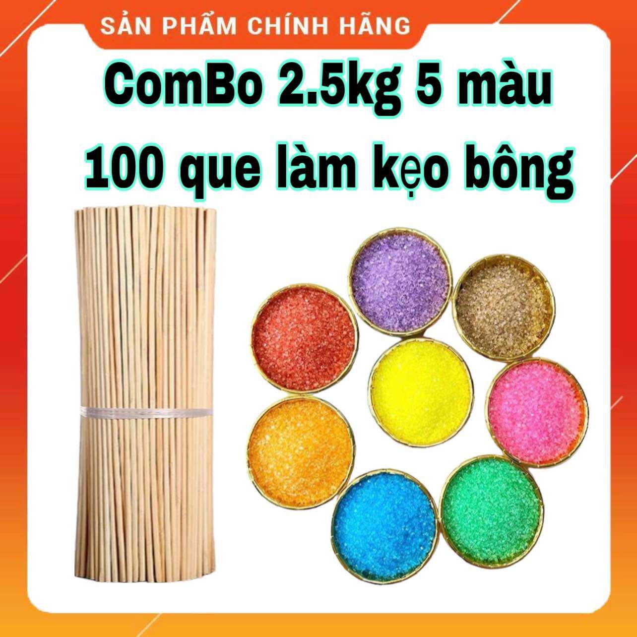 Đường màu- ComBo 2.5kg đường màu làm kẹo bông gòn.Tặng 100 que cuốn kẹo.