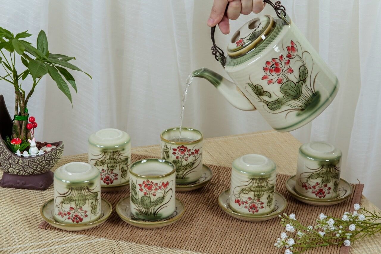 Bộ ấm tích uống trà. Gốm sứ Bát Tràng