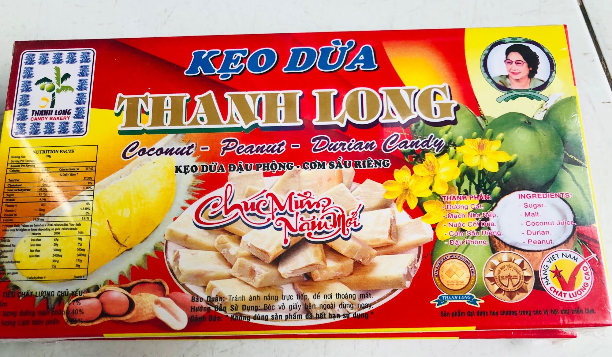 Kẹo dừa đậu phộng sầu riêng 500gram ( Thanh Long)