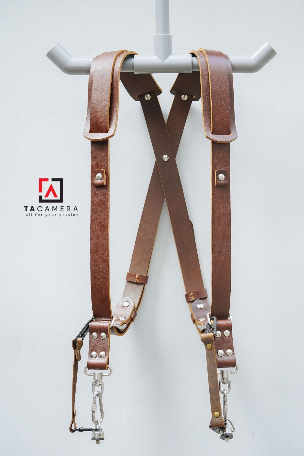 Tacamera: dây đeo 2 máy ảnh double strap da thật handmade ta5004