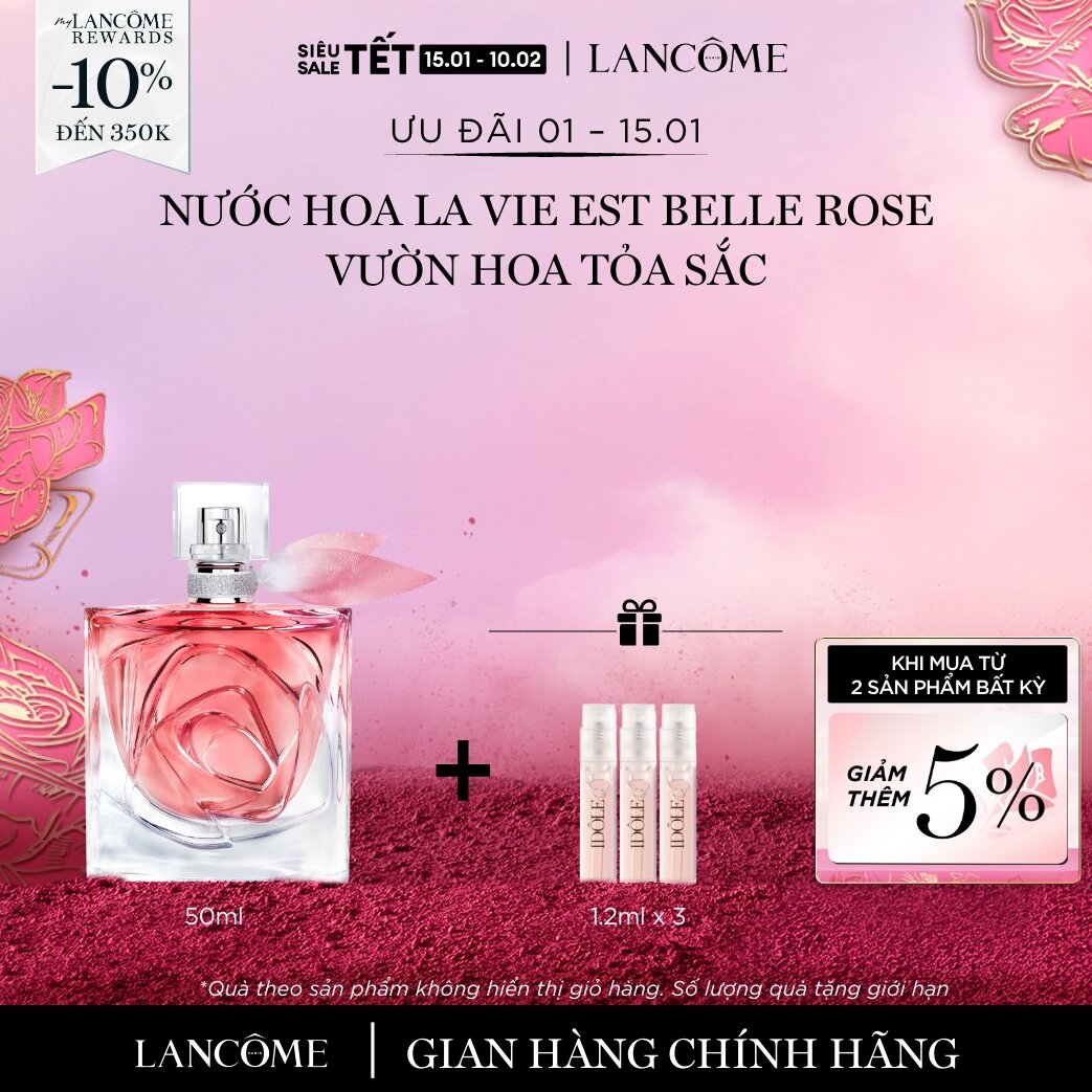  CHỈ 1-15 1 - Voucher 10% - TỐI ĐA 350K  Nước hoa Lancome La Vie Est Belle Rose say đắm hạnh phúc 50ml 