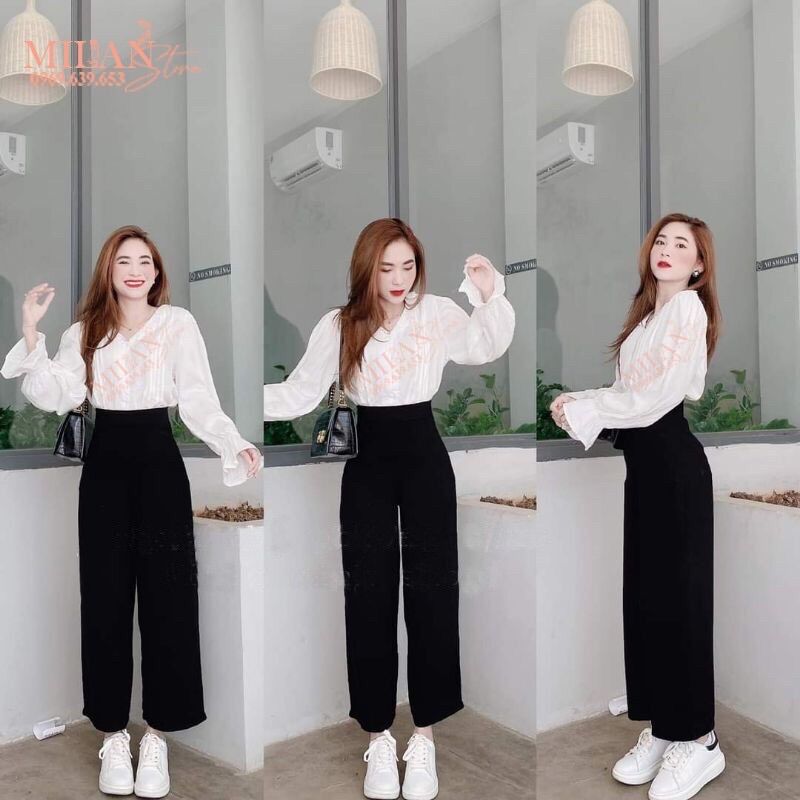 Quần suông ống rộng khoá sườn