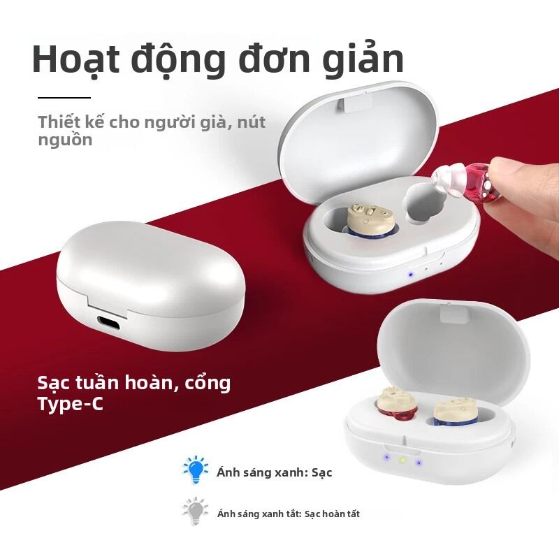 Máy Trợ Thính Trong Tai Mini CIC Không Dây, Nhiều Màu Sắc, Sạc Từ Tính, Có Thể Điều Chỉnh, Tuổi Thọ Cao Dành Cho Người Khiếm Thính Và Người Cao Tuổi GoodMi GM-901