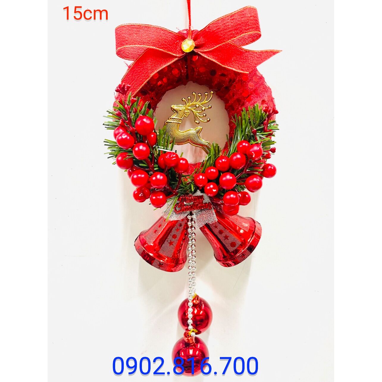 Vòng nguyệt quế treo cửa trang trí Noel 15cm - 25cm