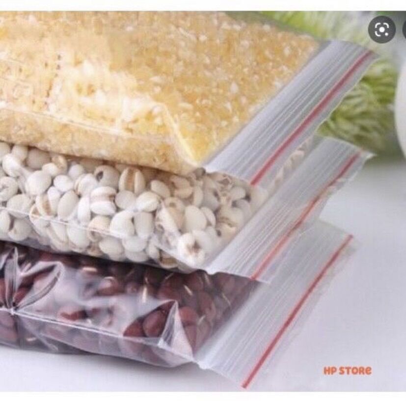 ❤️100g Túi Zip Trong Chỉ Đỏ To Size 14cm x 9cm
