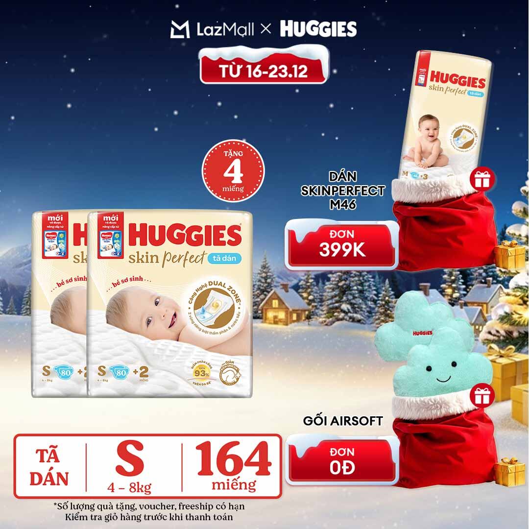   CHỈ 16-23.12 QUÀ TẶNG ĐƠN 0Đ  Combo 2 Tã Bỉm dán sơ sinh Huggies Skin Perfect S80 - 80 miếng 