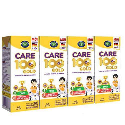 Thùng Sữa Care 100 Gold pha sẵn 110ml sản phẩm mới của Nutricare dành cho trẻ thấp còi, biếng ăn, suy dinh dưỡng từ 1 tuổi trở lên.