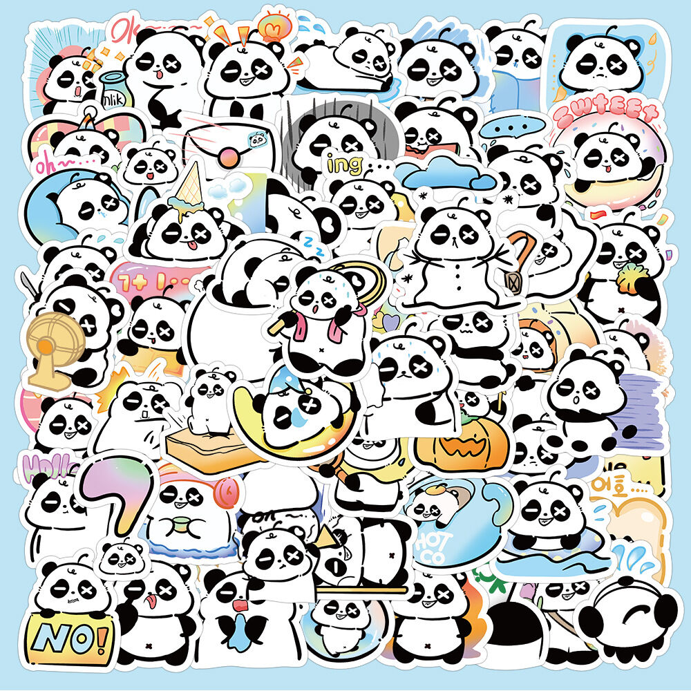 Set 60 hình dán sticker chống nước gấu trúc panda