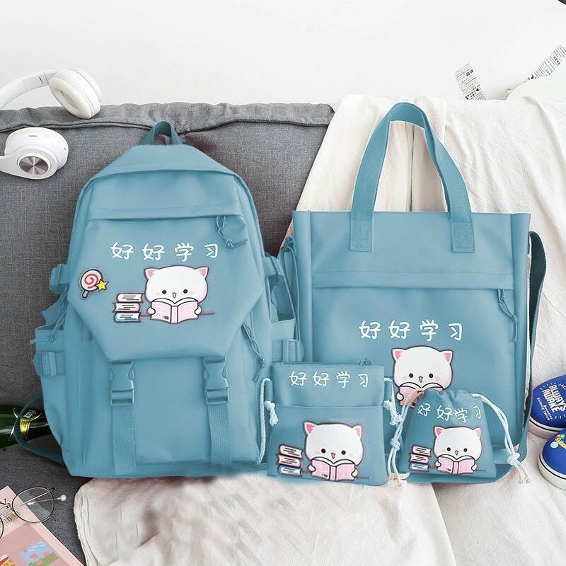 Set balo 4 món mèo đọc sách