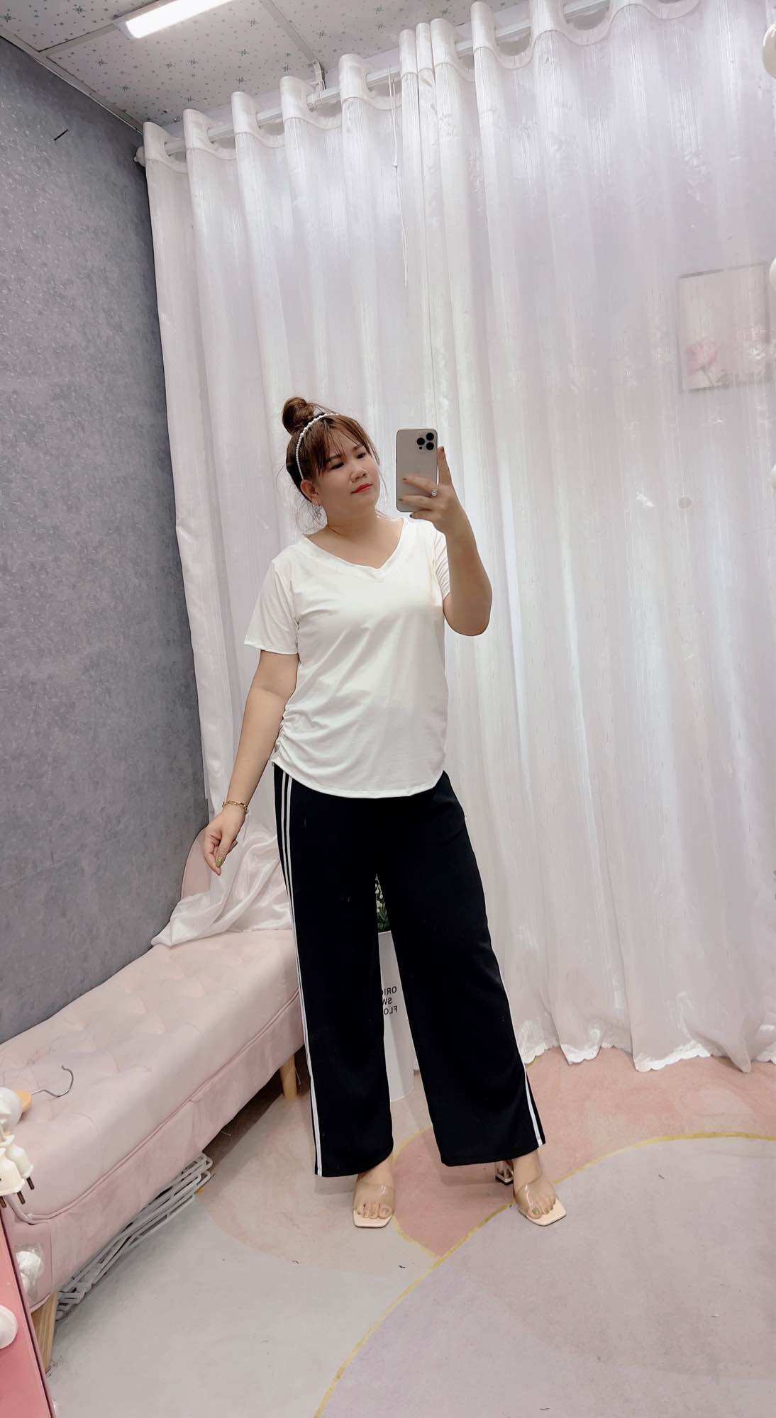 Áo phông nữ nhún eo cổ tim nhún eo Bigsize 68-95kg