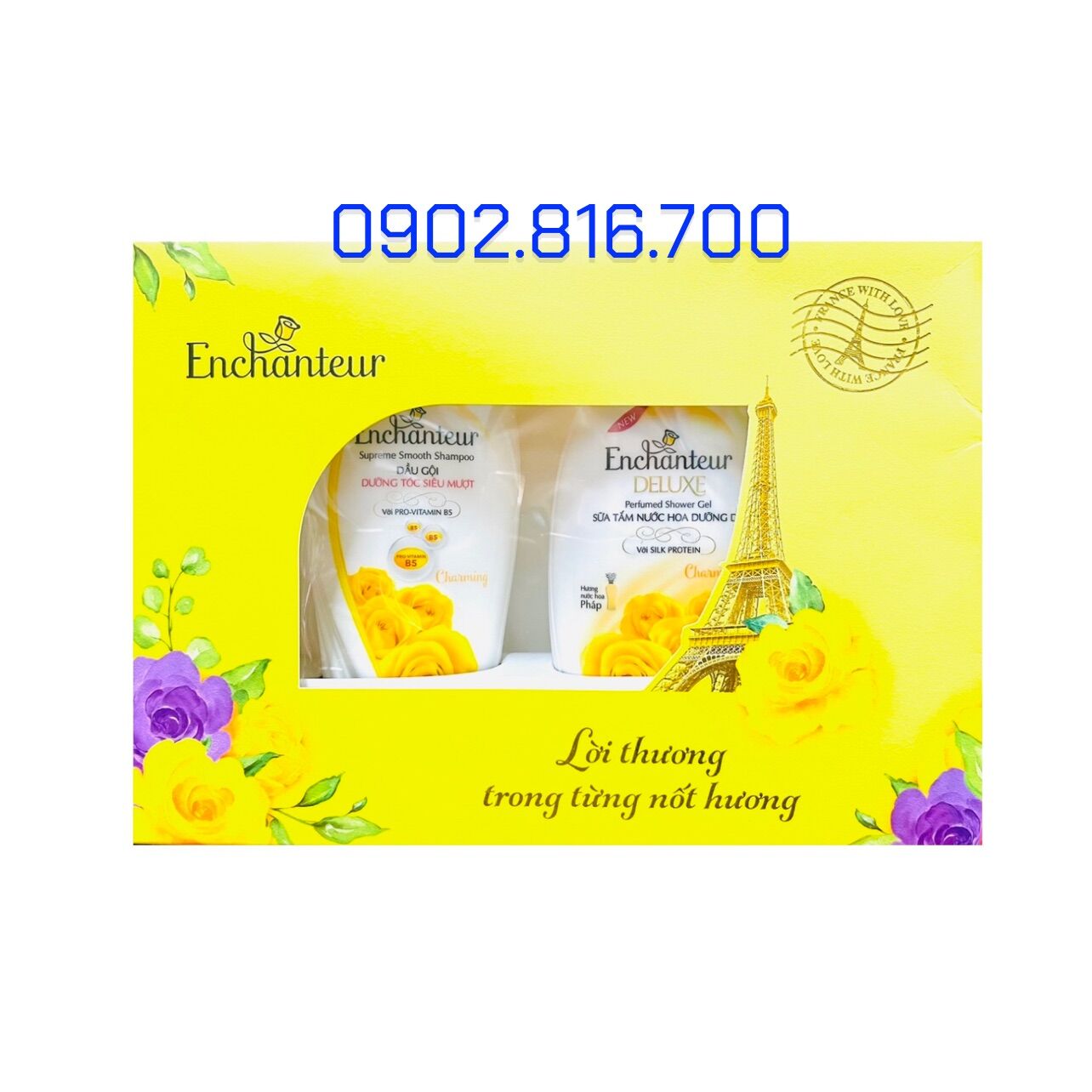 Hộp quà tặng 8/3 và 20/10 và 20/11 Dầu gội và Sữa tắm nước hoa Enchanteur Charming nồng nàn duyên dáng mịn màng quyến rũ 180gr