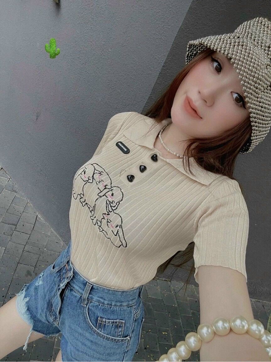 Áo croptop cổ bẻ in 4 em chó xinh PC