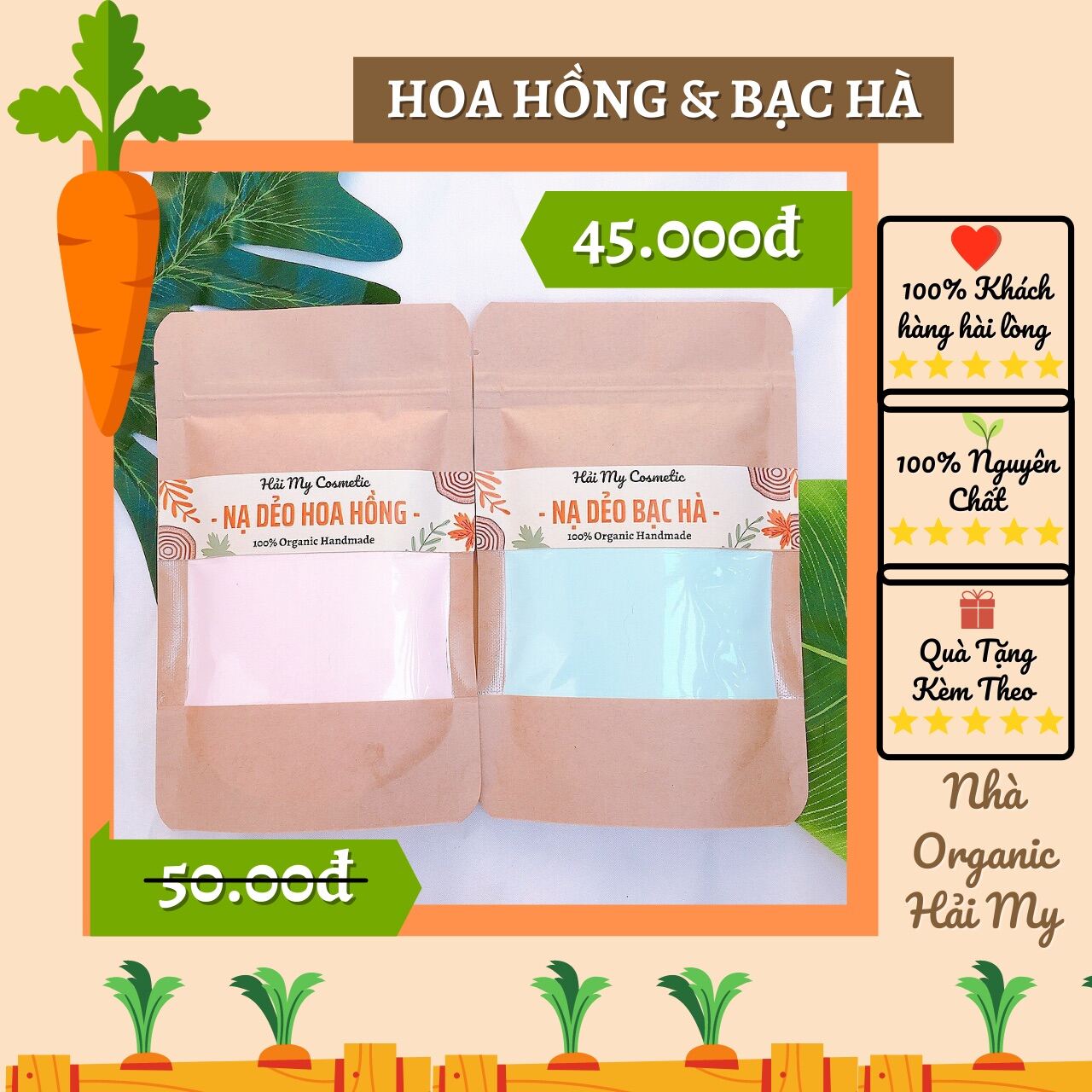 Combo 2 Túi Nạ Dẻo Hoa Hồng & Nạ Dẻo Bạc Hà Nguyên Chất 100% - Bột Thiên Nhiên Handmade