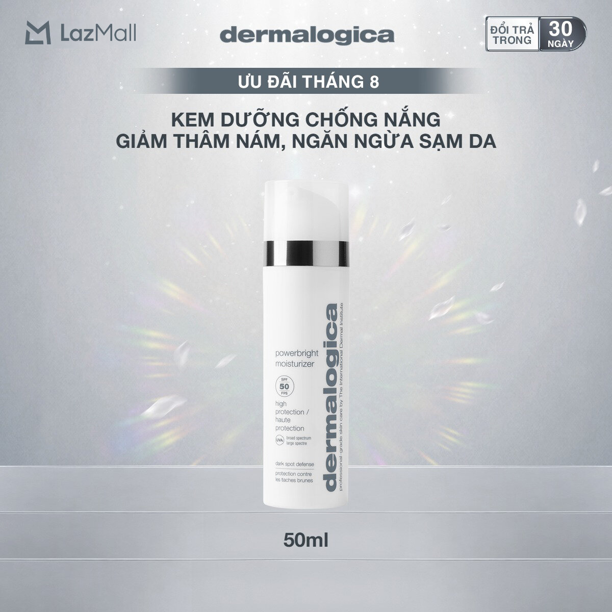 Mới! Kem chống nắng dermalogica powerbright moisturizer spf50 giảm thâm nám, ngăn ngừa sạm da  50ml