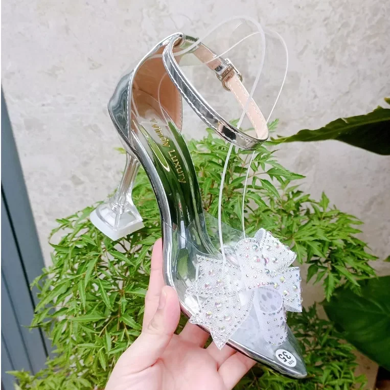 Giày nơ đính đá giày cao gót 9 phân