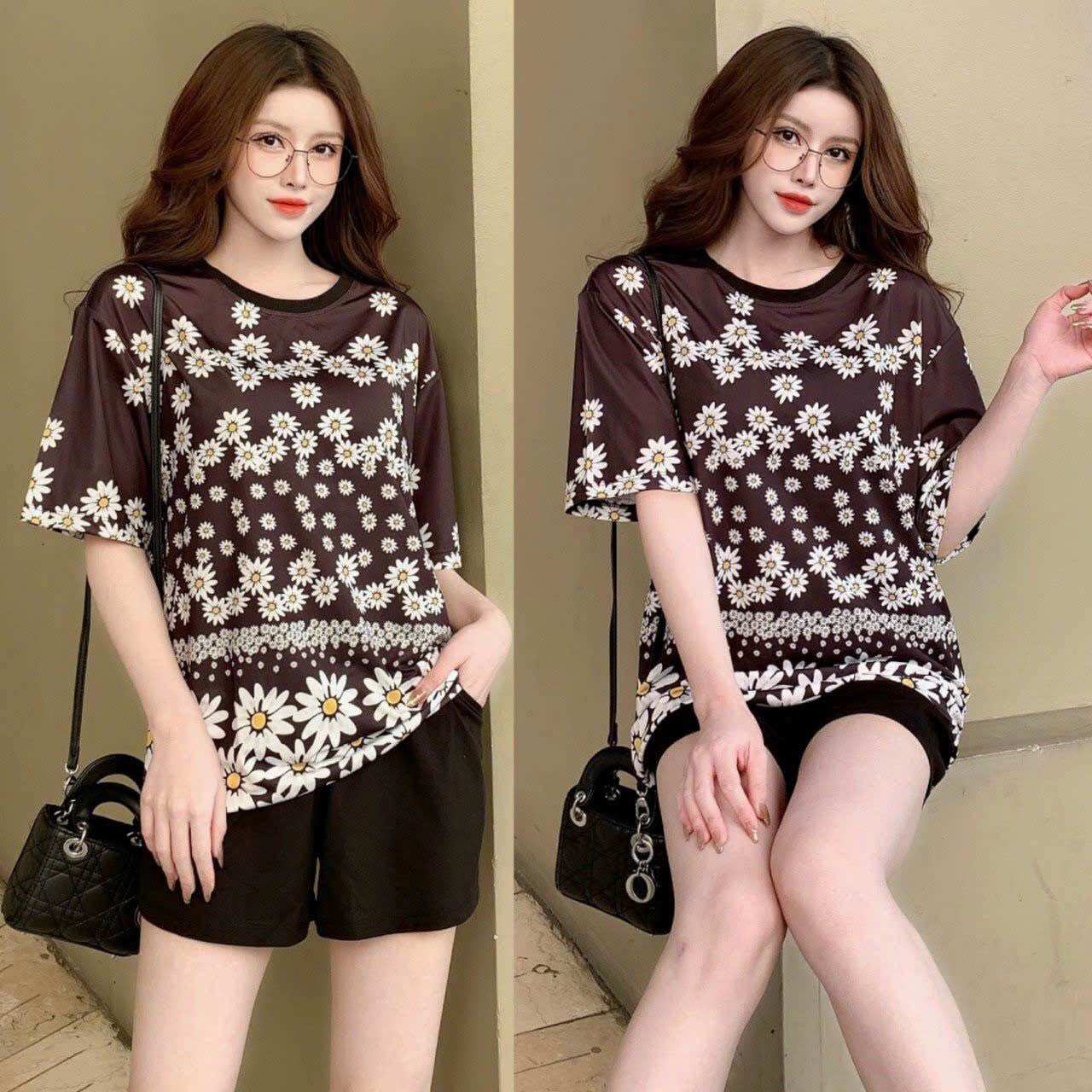 SÉT BỘ SHORT NỮ THUN COTTON PHỐI 3D CAO CẤP