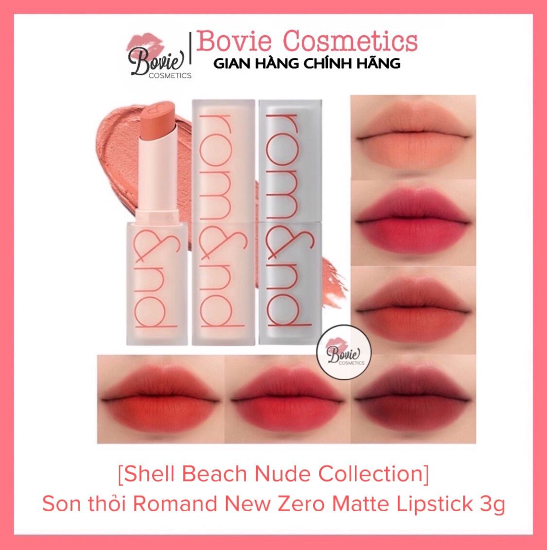 [Shell Beach Nude Collection] Son thỏi Romand New Zero Matte Lipstick 3g