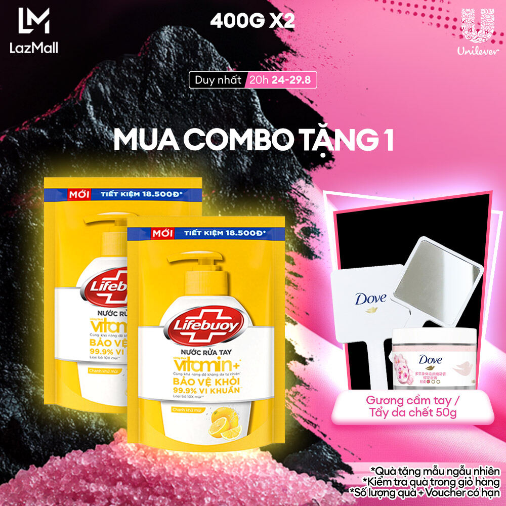 Combo 2 Nước Rửa Tay Lifebuoy Công thức Vitamin+ Chanh Khử Mùi Túi 400g