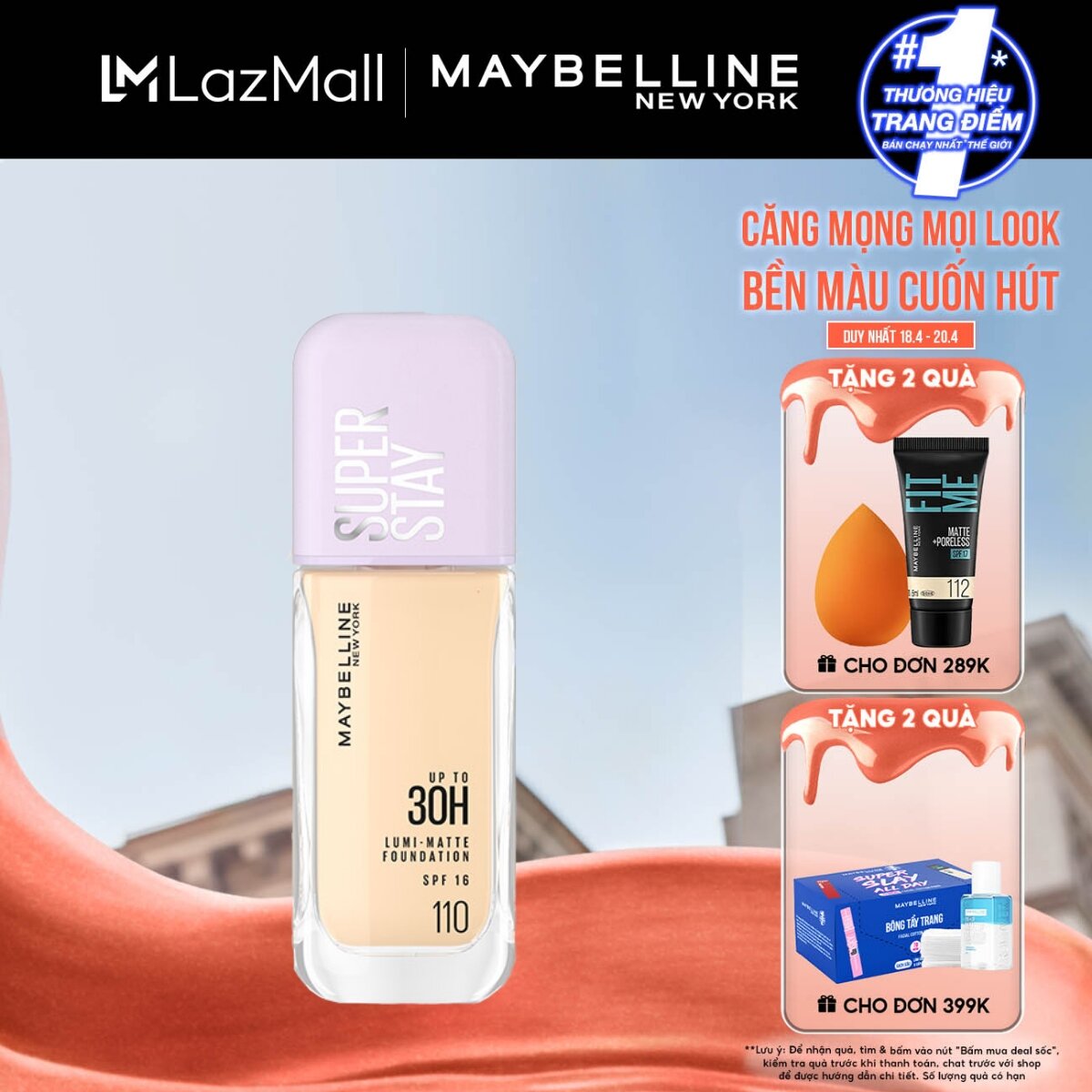 Kem nền bắt sáng Superstay Lumi Matte 30H che phủ siêu nhẹ mặt Maybelline New York 35ml [MỚI]