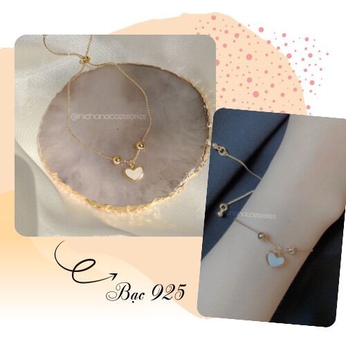 Vòng tay nữ charm trái tim cổ điển dây rút