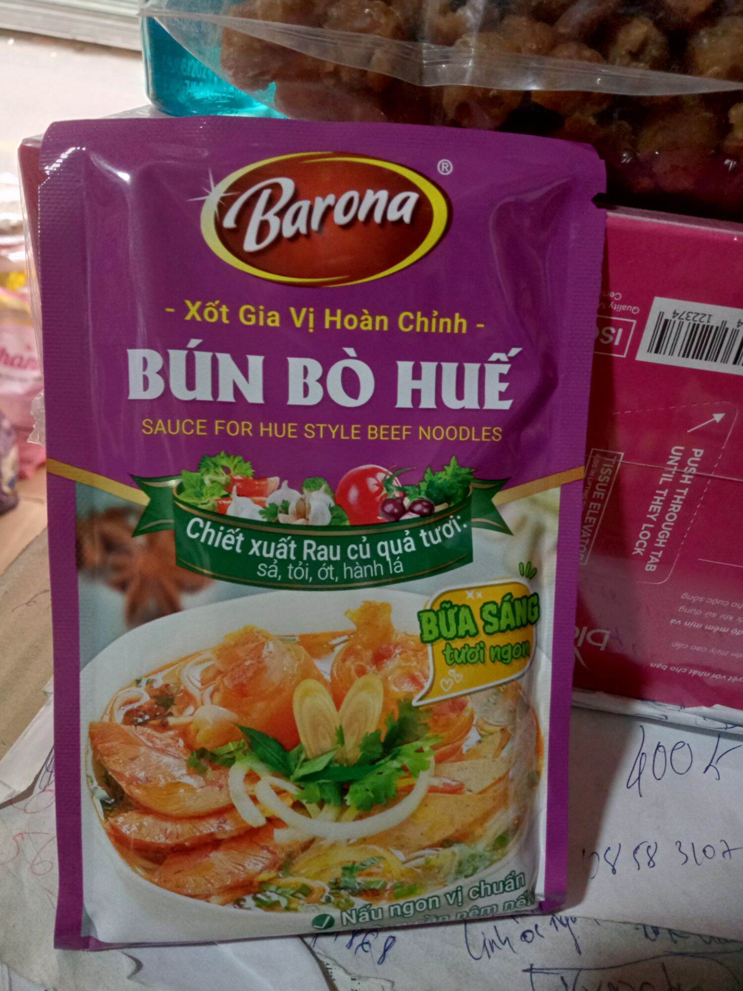 Nước súp bún bò Huế Barona 110g - Xốt gia vị hoàn chỉnh - Chiết xuất rau củ quả tươi - Bữa sáng tiện lợi