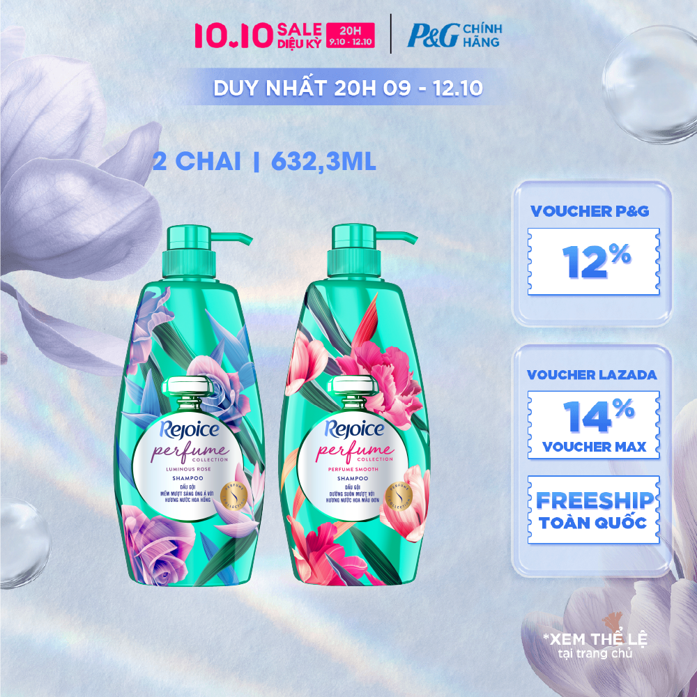 [Voucher 12%] Combo 2 Dầu Gội REJOICE Siêu Mềm Mượt Hoa Hồng/ Hoa Mẫu Đơn Chai 650ML