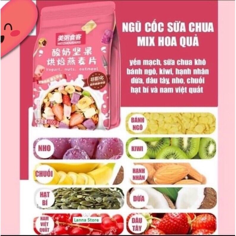 combo 3 gói ngủ cốc sữa chua ( hồng tím vàng )