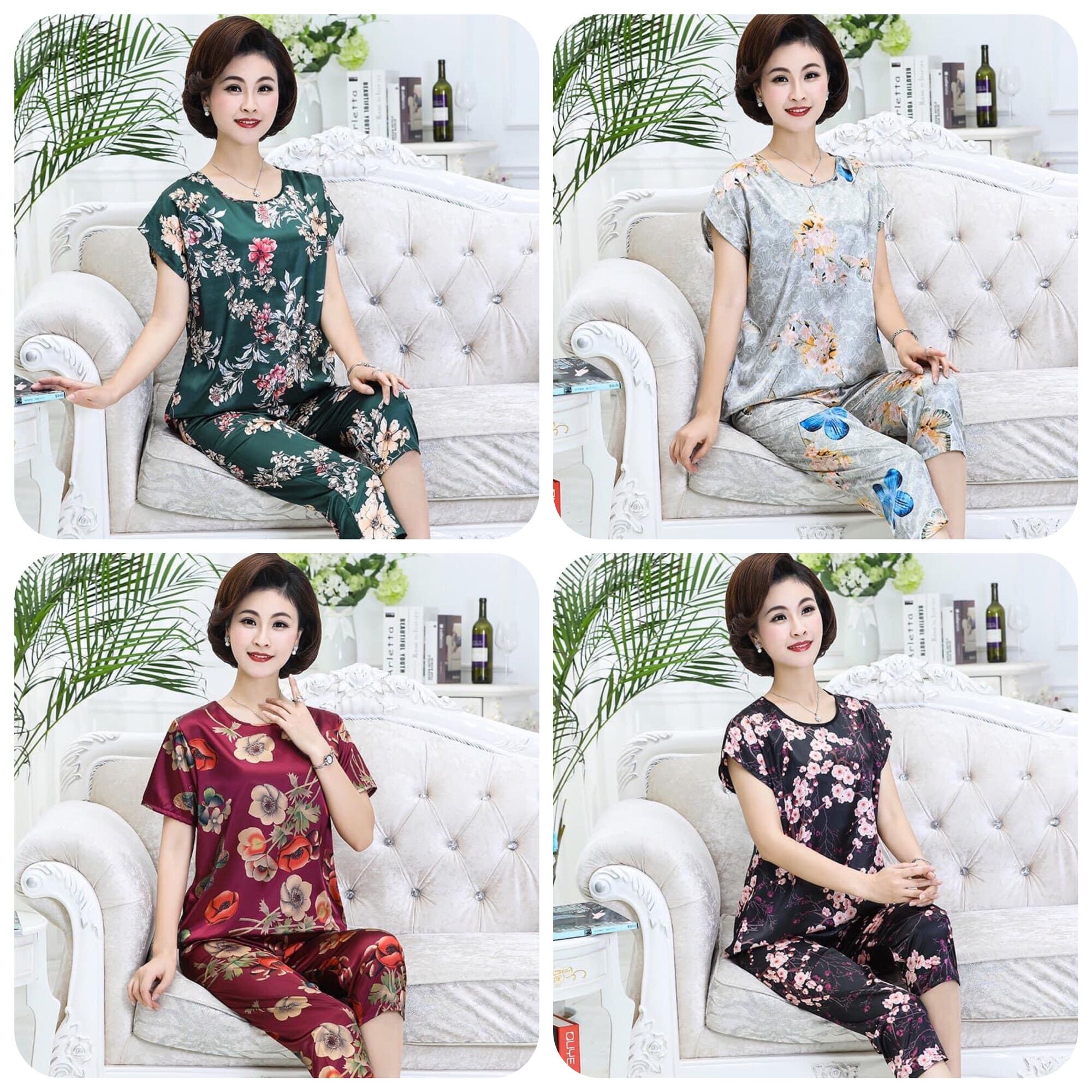 Bộ lụa Hàn Hàng Quảng Châu Cao Cấp Bộ Đồ Trung Niên Cho Bà Cho Mẹ