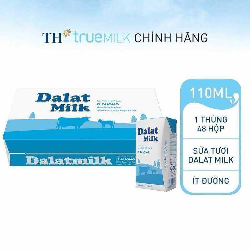 Sữa Tươi Đà Lạt Milk 110ml ít  Đường ( Thùng 48 hộp )