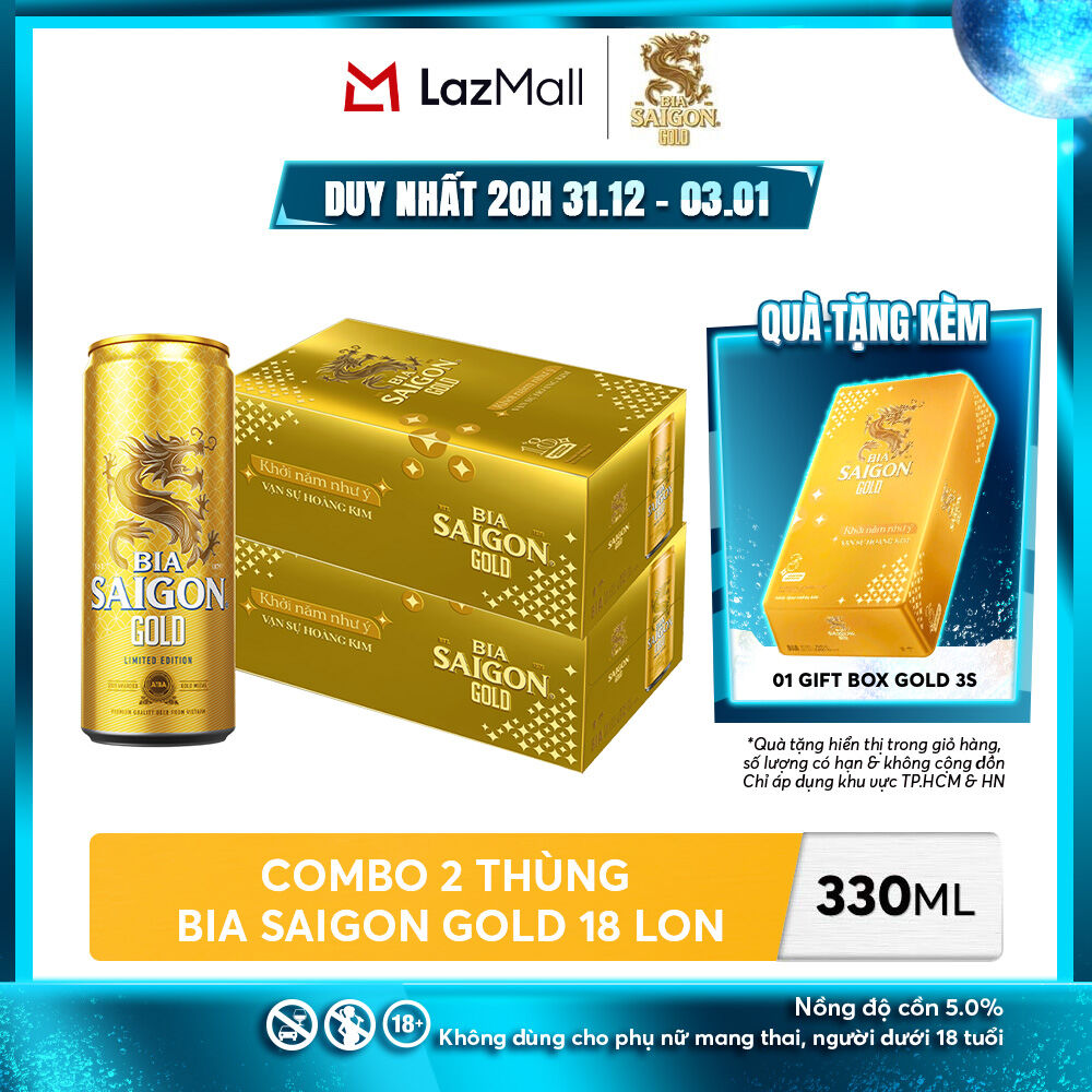  Nồng Độ Cồn 5.0% - Combo 2 Thùng 18 Lon Bia Sài Gòn Gold 330ml 