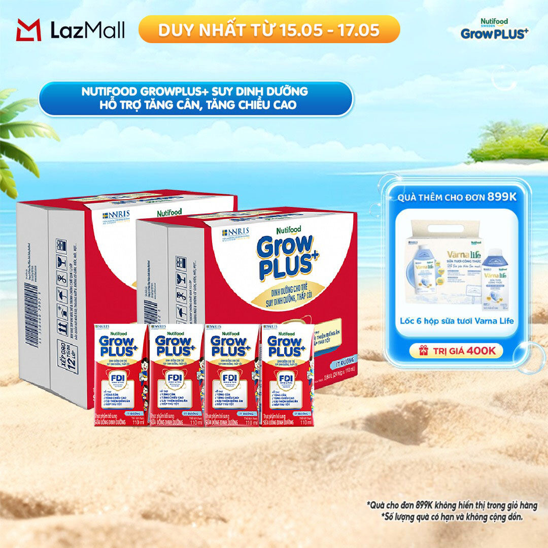 Combo 2 Thùng 24 hộp Sữa Nước Pha Sẵn Nutifood GrowPLUS+ Suy Dinh Dưỡng (Đỏ) - Hỗ Trợ Tăng Cân, Tăng Chiều Cao Ít đường 110ml - Trên 1 tuổi (Bao bì tùy đợt nhập hàng)