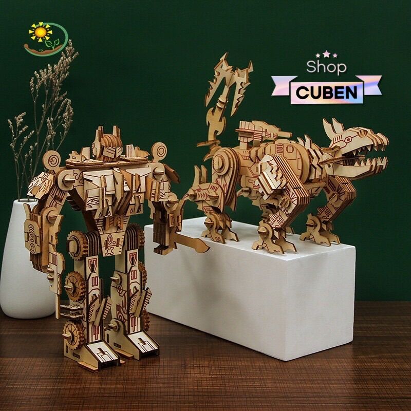 Đồ chơi lắp ráp 3D gỗ- Mô hình Robot Khủng Long Ravage-Cắt laser