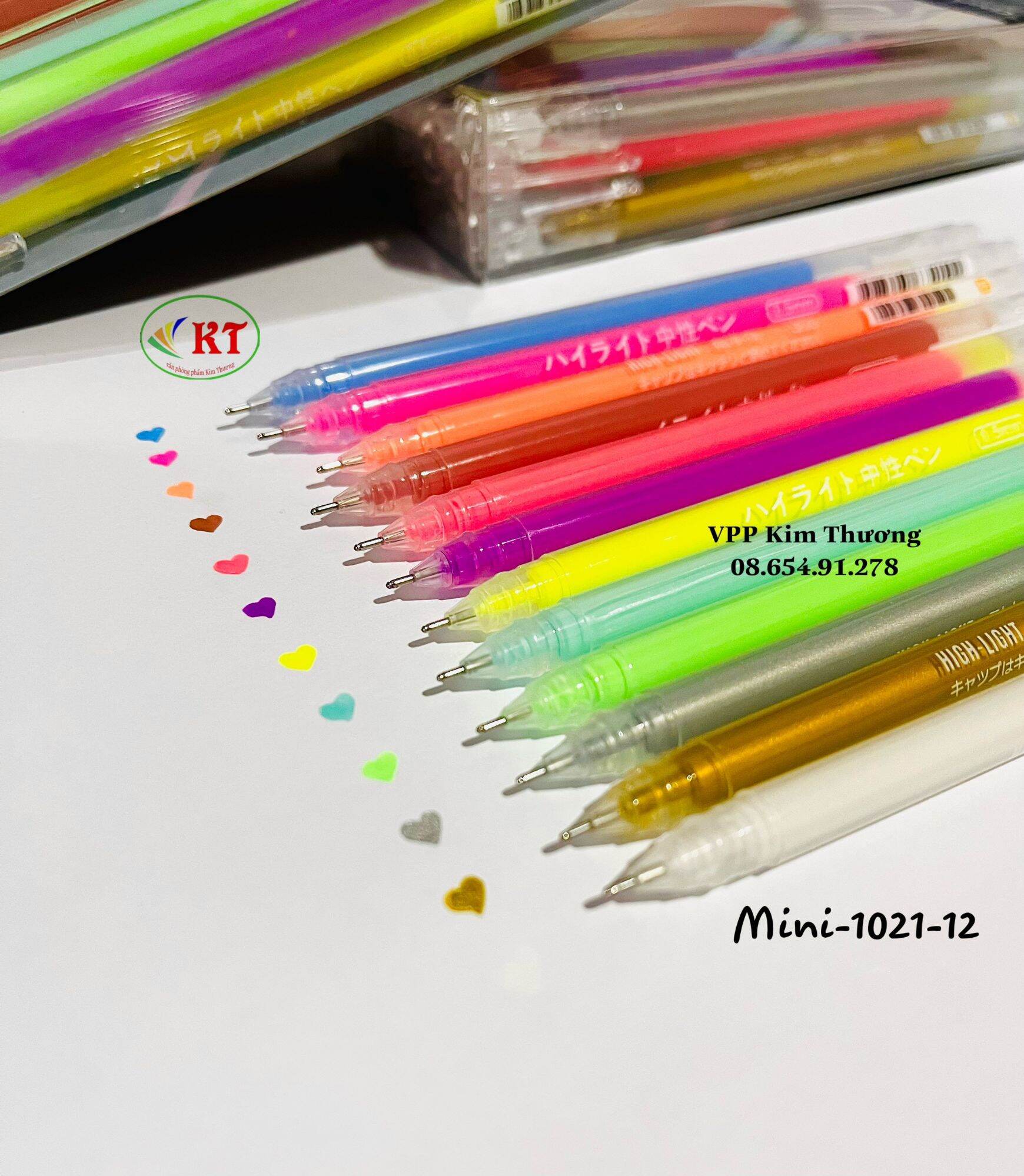 Hộp 12 cây bút gel higtlight 12 màu Cenvava dạ quang
