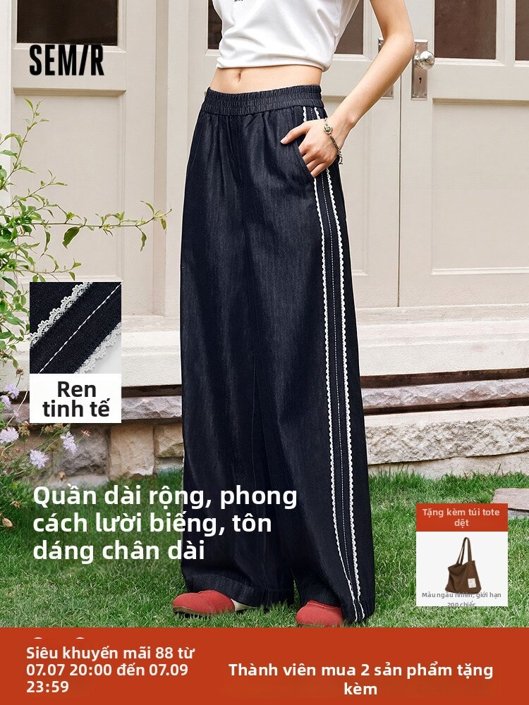 Semir | Quần Jeans Ống Rộng Viền Ren