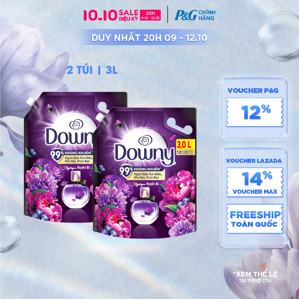 [Voucher 12%] Combo 2 Nước Xả Vải DOWNY Hương Nước Hoa Cao Cấp Huyền Bí Túi 3L