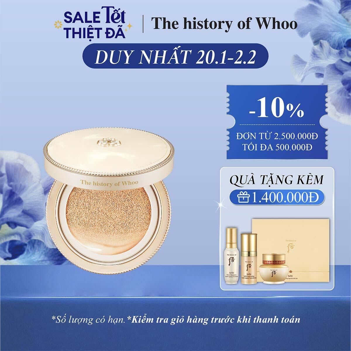[Phiên bản mới] Phấn nước ngừa lão hóa The history of Whoo Gongjinhyang Mi Luxury Golden Cushion Glow SPF50+/PA+++ 15g