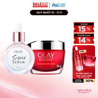 Combo 2 SUPER SERUM OLAY SỨC MẠNH TỪ 5 DƯỠNG CHẤT TRONG 1 - Chai 30ML Và Kem Dưỡng Ẩm OLAY REGENERIST Ban Ngày 50G