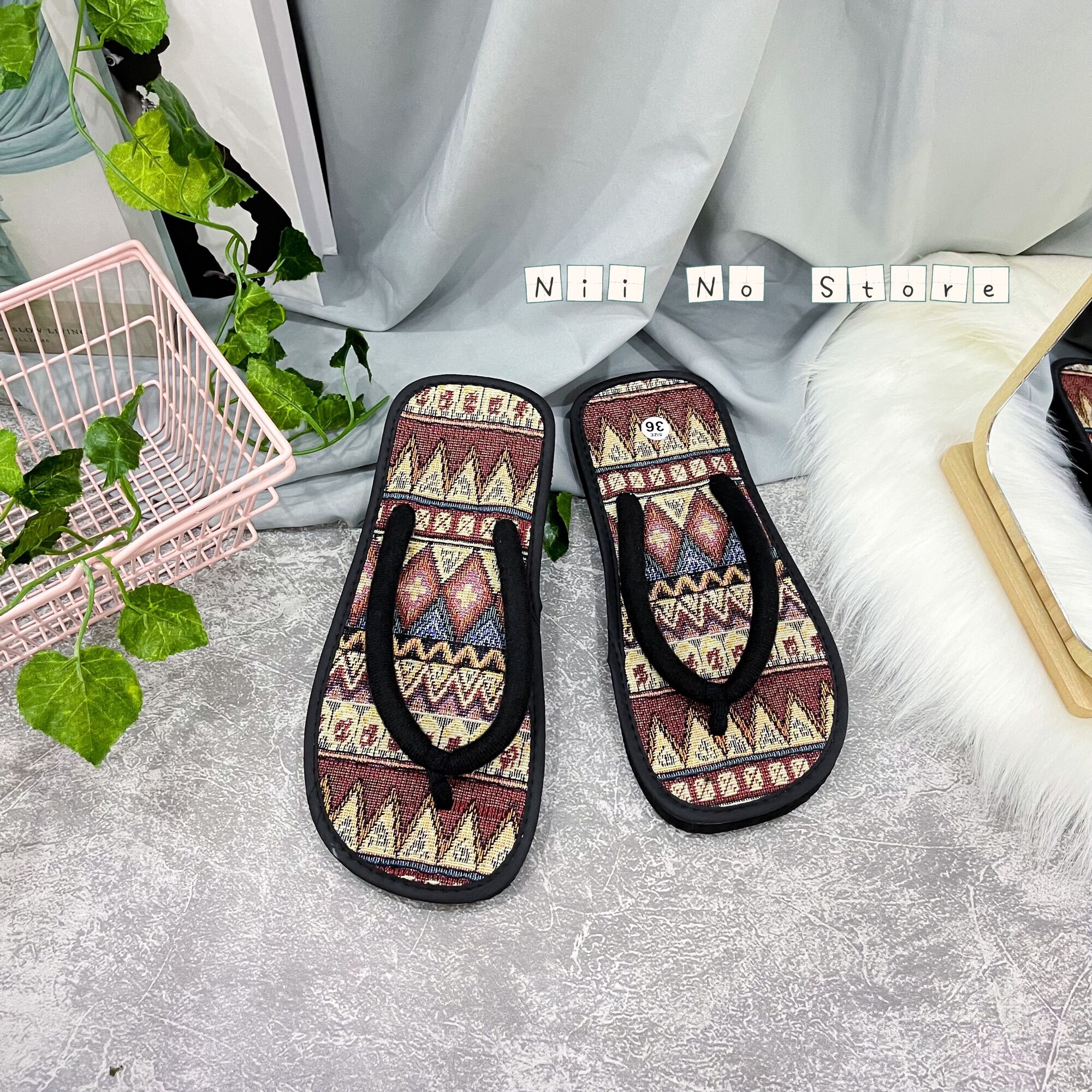 [ND016] Dép thổ cẩm đỏ quai kẹp