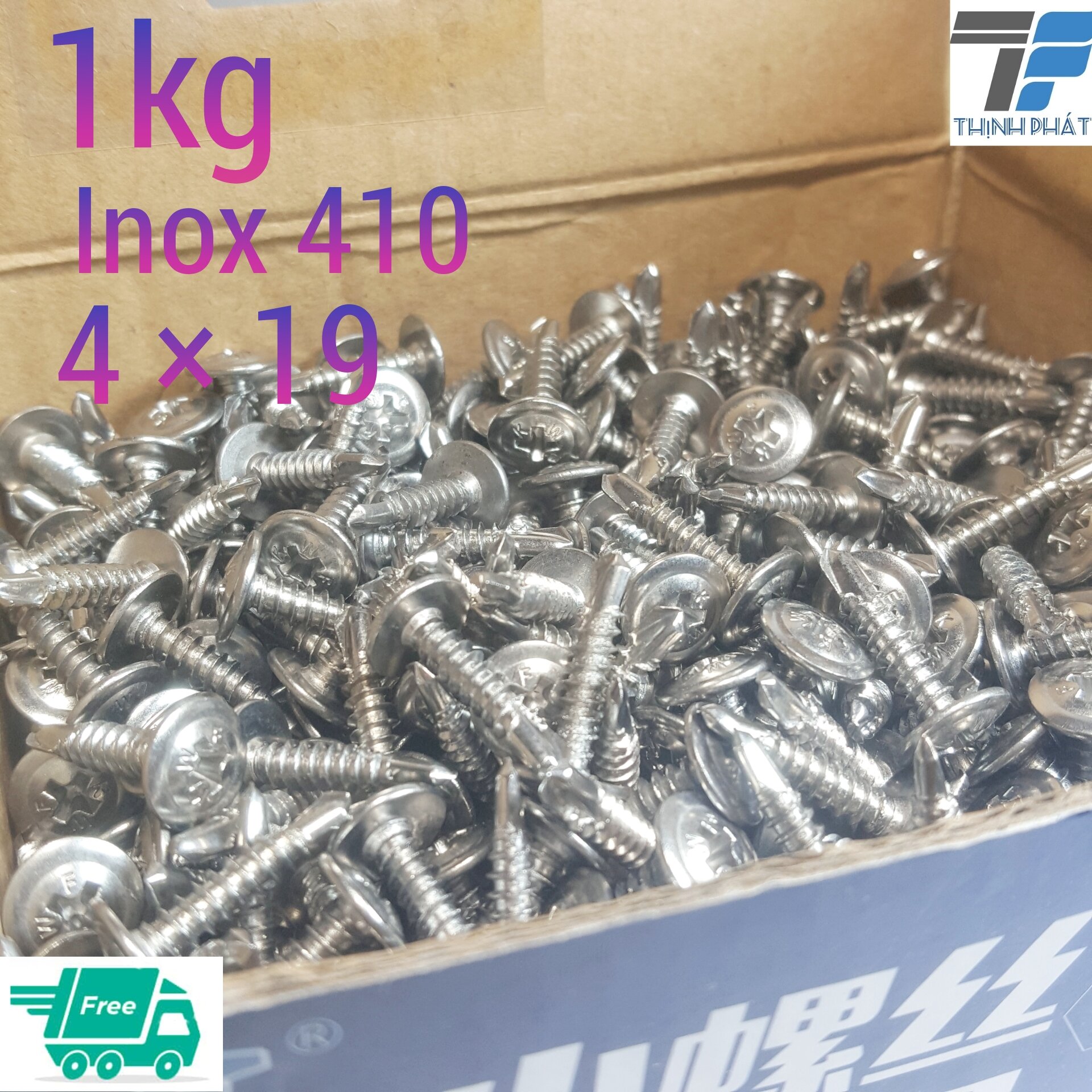 1 kg vít inox 4*19 [ inox 410 đầu dù tự khoan ] vít đuôi cá,gần 600 con