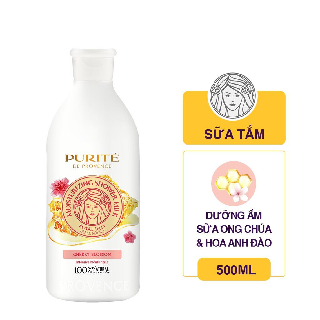 Date 10/2024 - sữa tắm purite sữa ong chúa & anh đào 500ml