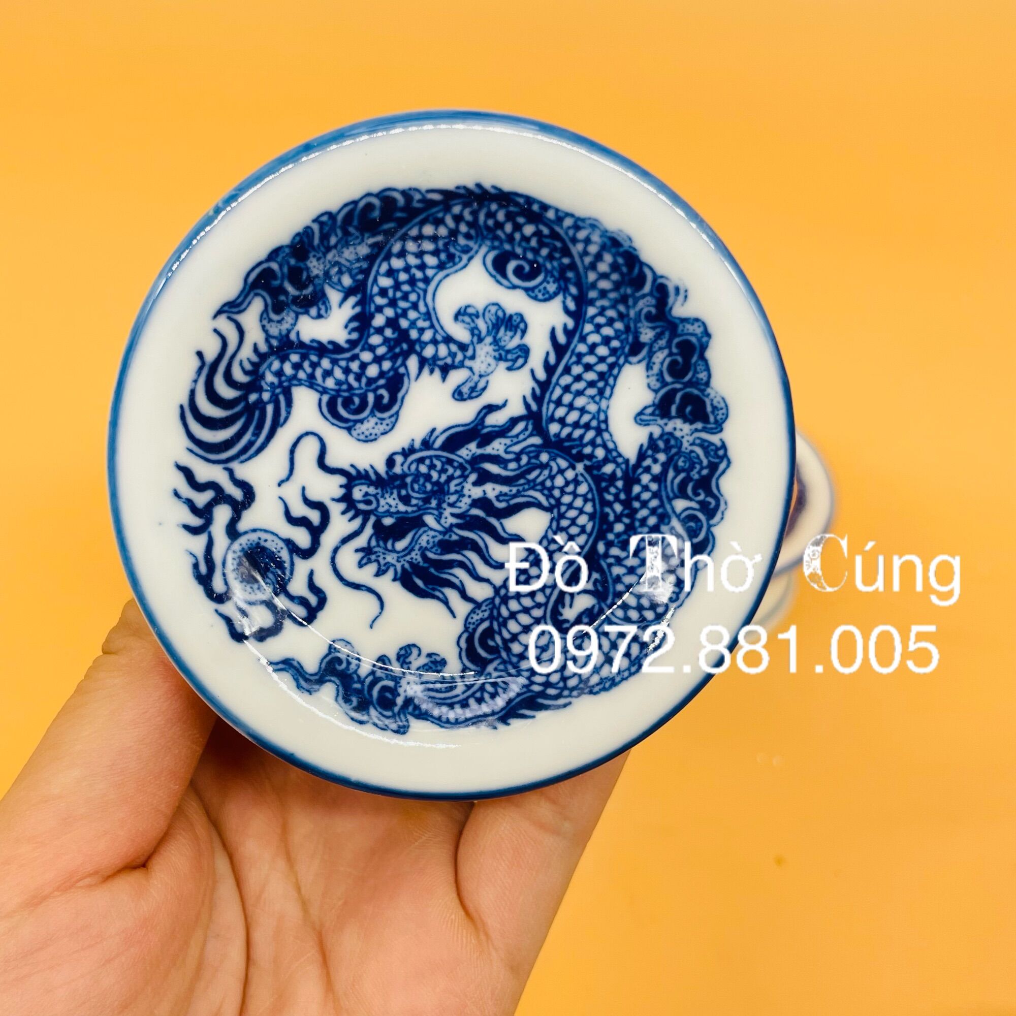 Chân kê nến thờ men lam vẽ rồng