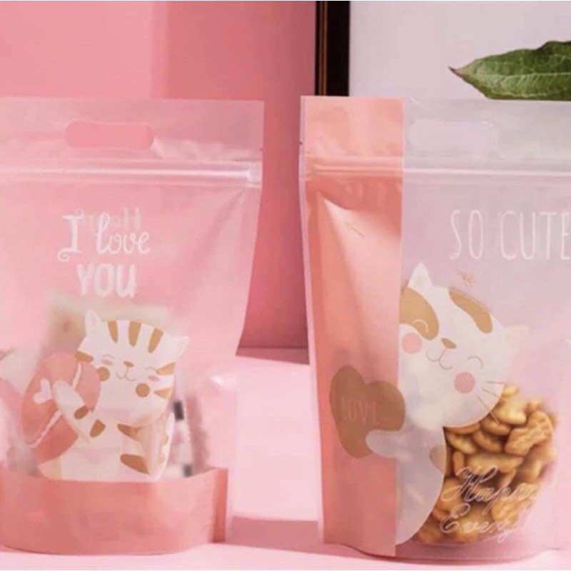 Túi zip đựng bánh kẹo mẫu mèo hồng